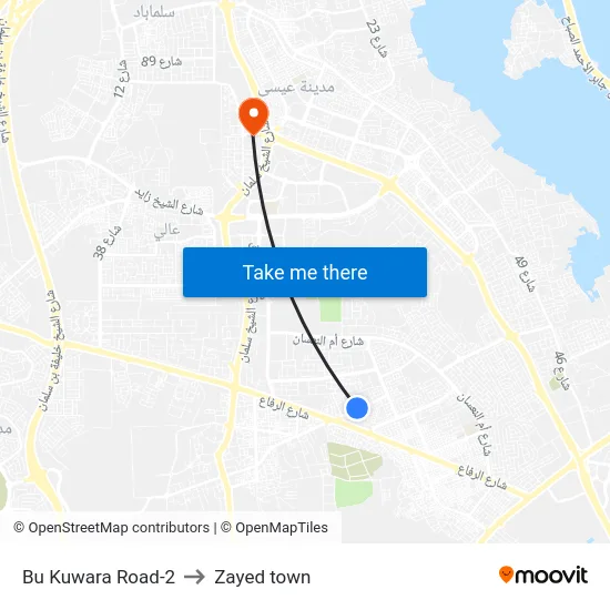 Bu Kuwara Road-2 to Zayed town map