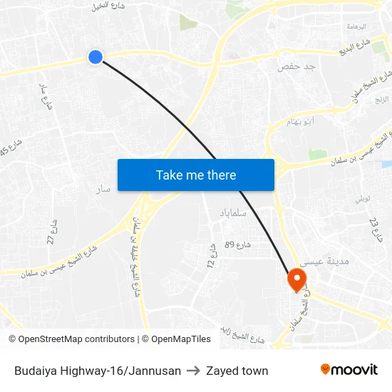Budaiya Highway-16/Jannusan to Zayed town map