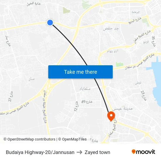 Budaiya Highway-20/Jannusan to Zayed town map