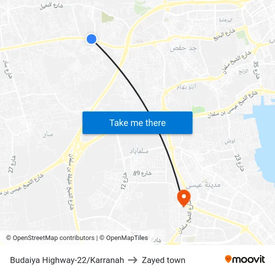 Budaiya Highway-22/Karranah to Zayed town map