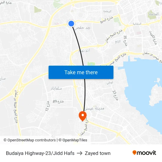 Budaiya Highway-23/Jidd Hafs to Zayed town map