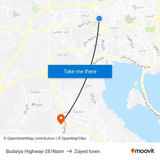 Budaiya Highway-28/Naim to Zayed town map