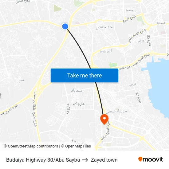 Budaiya Highway-30/Abu Sayba to Zayed town map