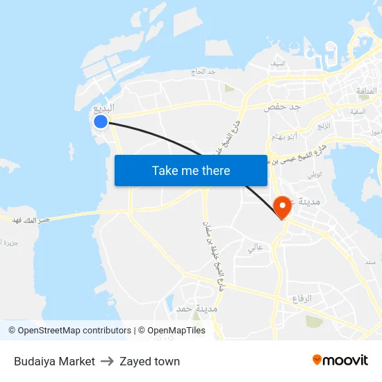 Budaiya Market to Zayed town map