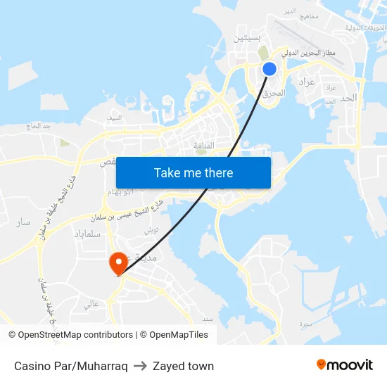 Casino Par/Muharraq to Zayed town map