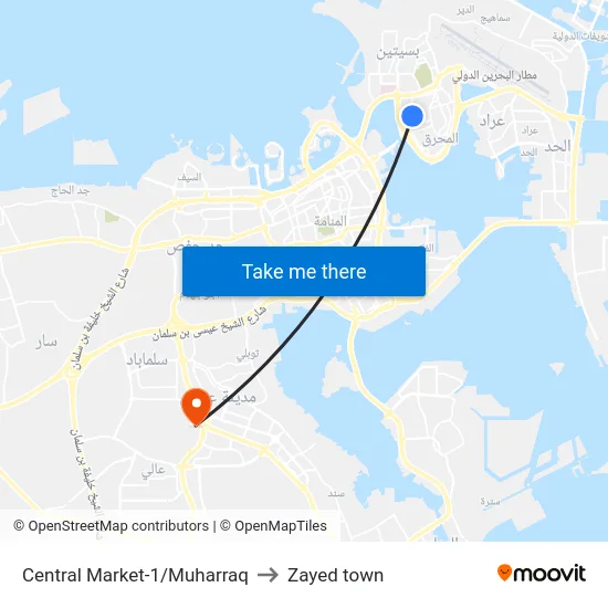 Central Market-1/Muharraq to Zayed town map