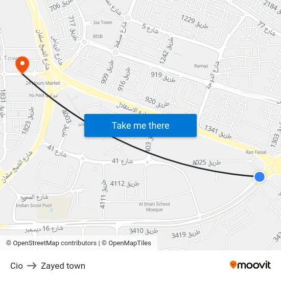 Cio to Zayed town map