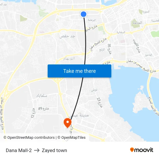 Dana Mall-2 to Zayed town map