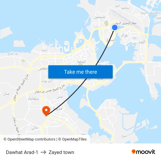 Dawhat Arad-1 to Zayed town map
