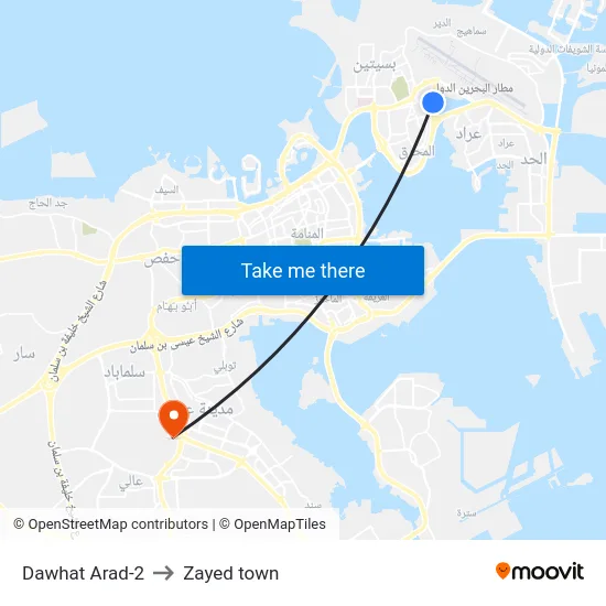 Dawhat Arad-2 to Zayed town map