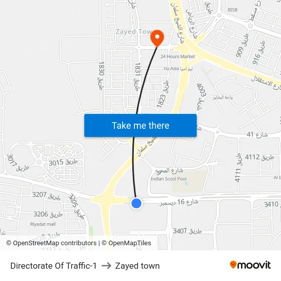 Directorate Of Traffic-1 to Zayed town map