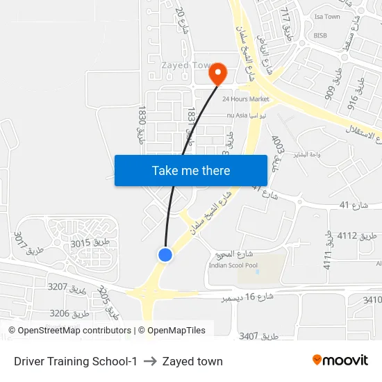 Driver Training School-1 to Zayed town map