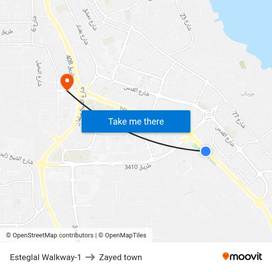Esteglal Walkway-1 to Zayed Town map
