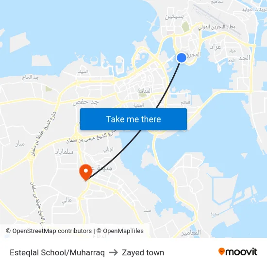Esteqlal School/Muharraq to Zayed town map