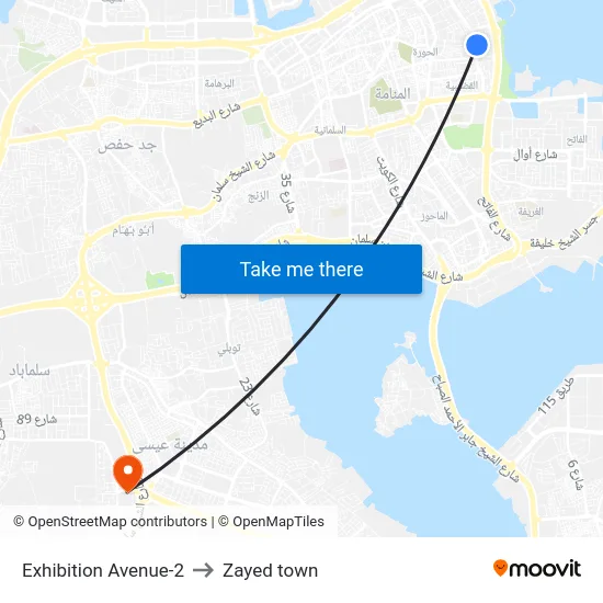 Exhibition Avenue-2 to Zayed town map