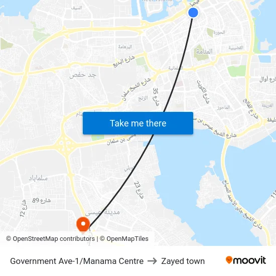 Government Ave-1/Manama Centre to Zayed town map