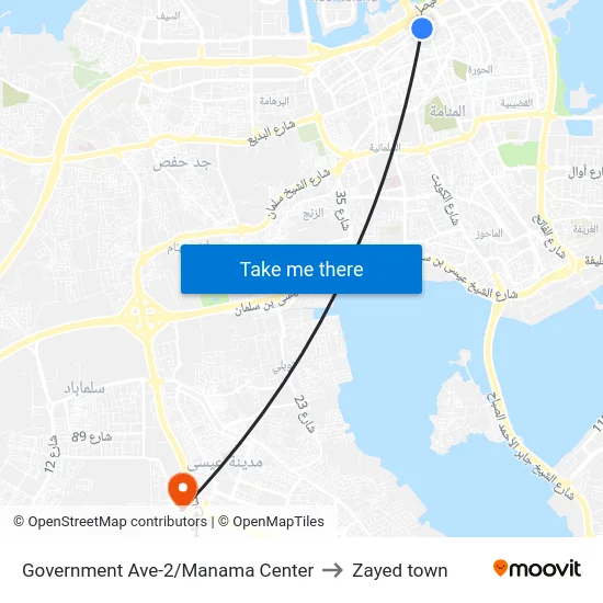 Government Ave-2/Manama Center to Zayed town map