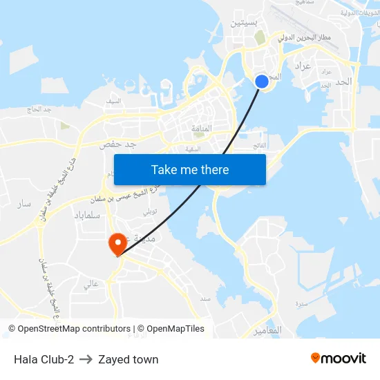 Hala Club-2 to Zayed town map
