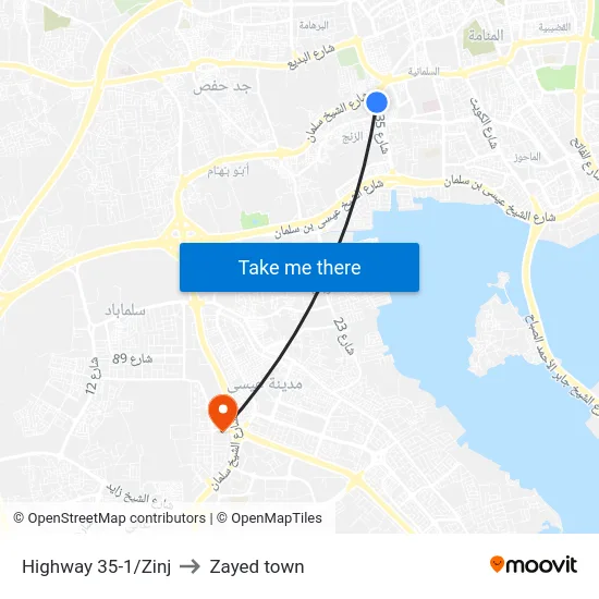 Highway 35-1/Zinj to Zayed town map