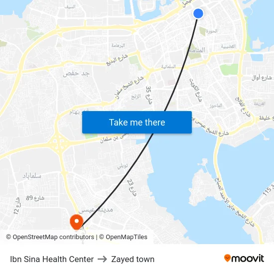 Ibn Sina Health Center to Zayed town map