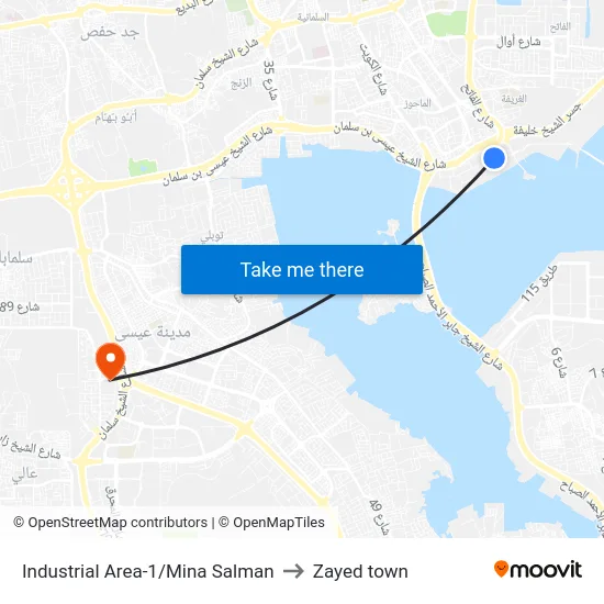 Industrial Area-1/Mina Salman to Zayed town map