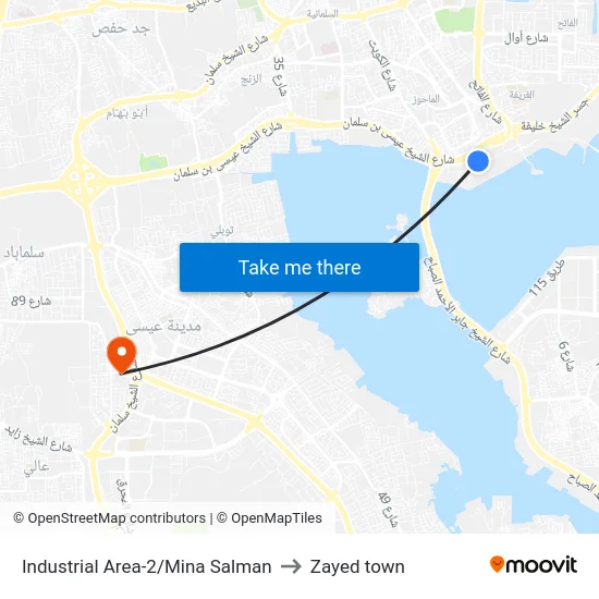 Industrial Area-2/Mina Salman to Zayed town map