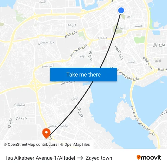 Isa Alkabeer Avenue-1/Alfadel to Zayed town map