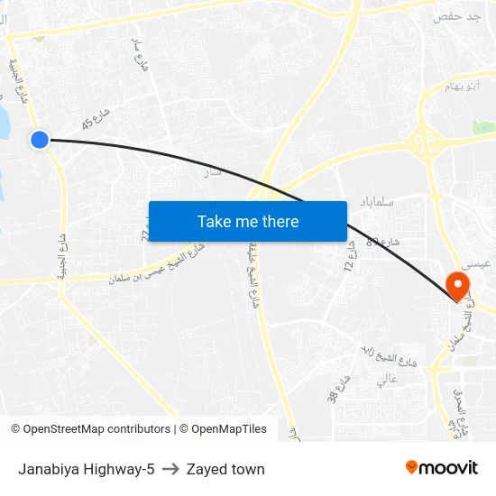 Janabiya Highway-5 to Zayed town map