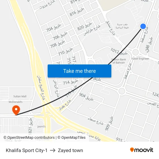 Khalifa Sport City-1 to Zayed town map