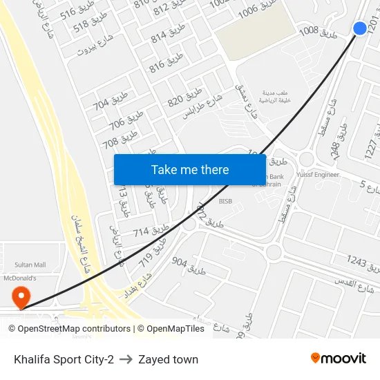 Khalifa Sport City-2 to Zayed town map