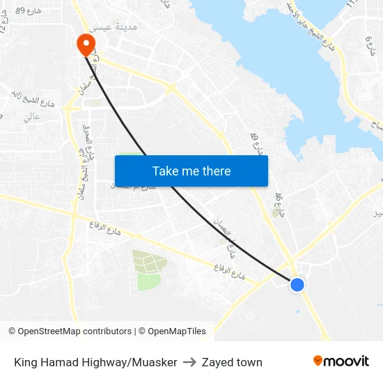 King Hamad Highway/Muasker to Zayed town map