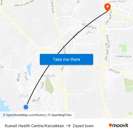 Kuwait Health Centre/Karzakkan to Zayed town map
