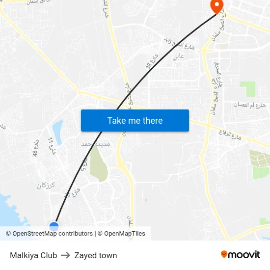 Malkiya Club to Zayed town map