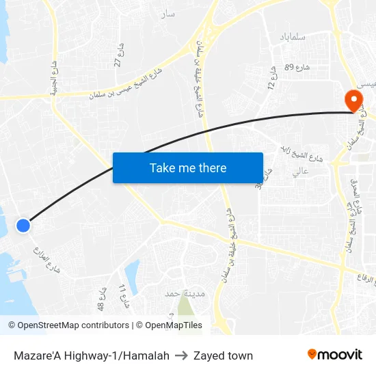 Mazare'A  Highway-1/Hamalah to Zayed town map