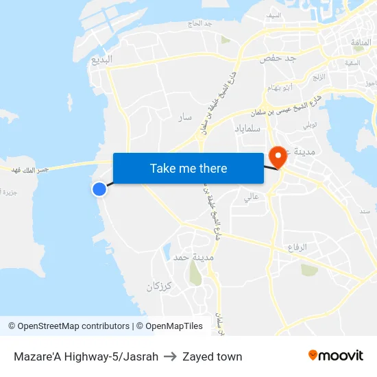 Mazare'A Highway-5/Jasrah to Zayed town map
