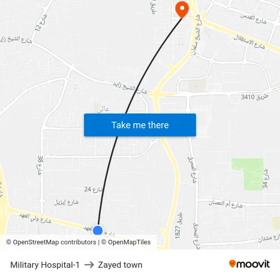 Military Hospital-1 to Zayed town map