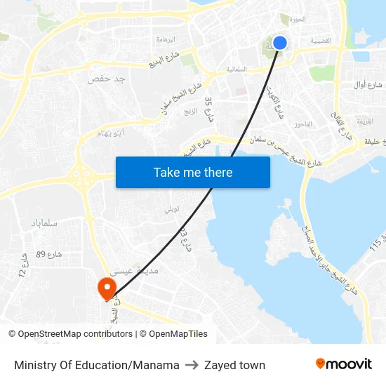 Ministry Of Education/Manama to Zayed town map