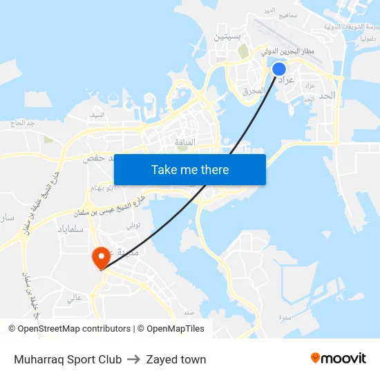Muharraq Sport Club to Zayed town map