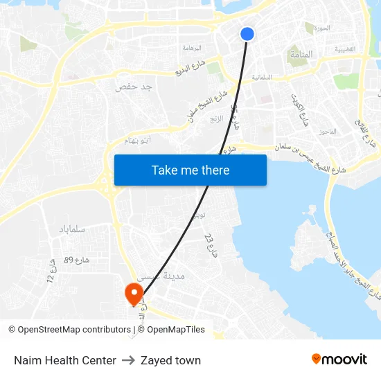 Naim Health Center to Zayed town map