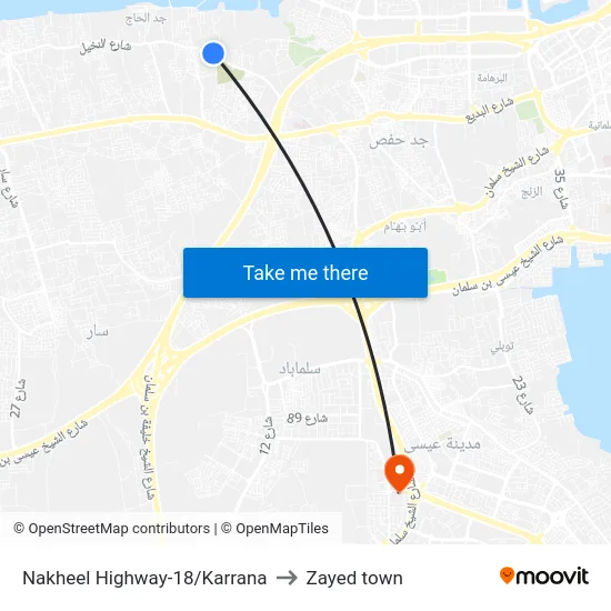 Nakheel Highway-18/Karrana to Zayed town map