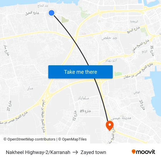 Nakheel Highway-2/Karranah to Zayed town map