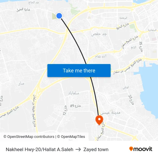 Nakheel Hwy-20/Hallat A.Saleh to Zayed town map
