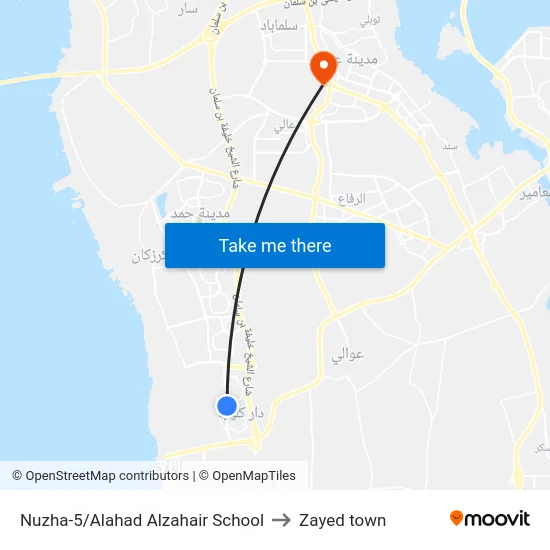 Nuzha-5/Alahad Alzahair School to Zayed town map