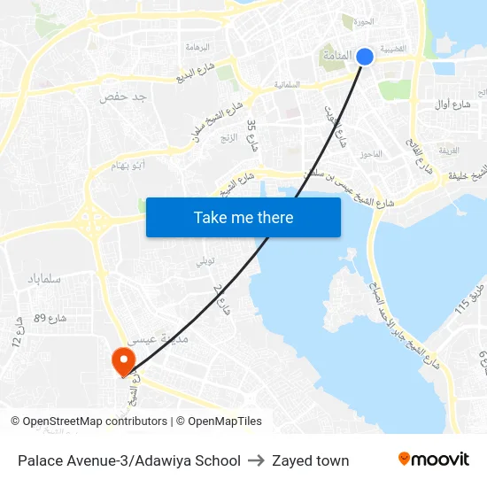 Palace Avenue-3/Adawiya School to Zayed town map