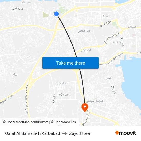 Qalat Al Bahrain-1/Karbabad to Zayed town map