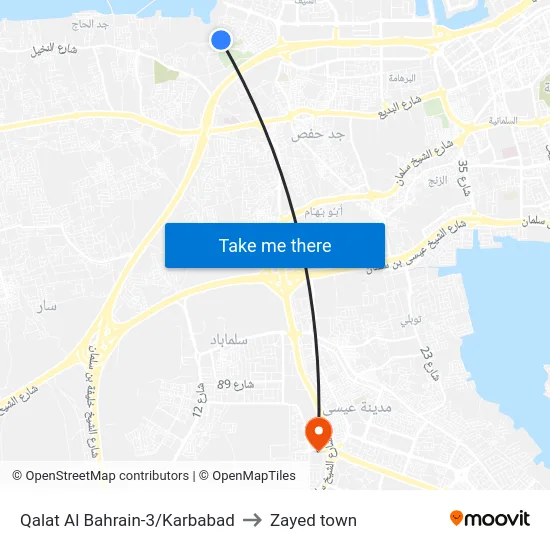 Qalat Al Bahrain-3/Karbabad to Zayed town map