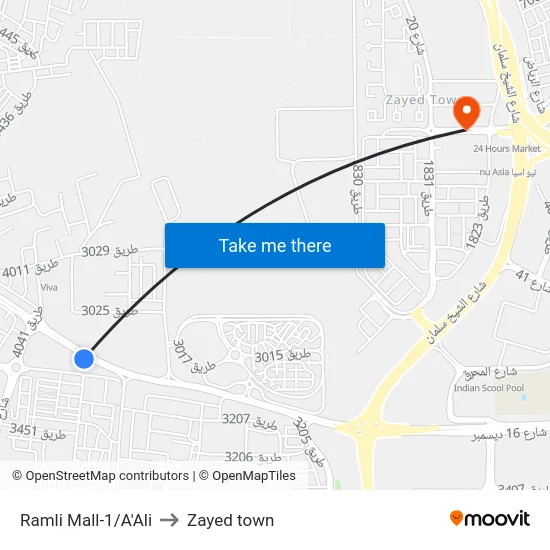 Ramli Mall-1/A'Ali to Zayed town map