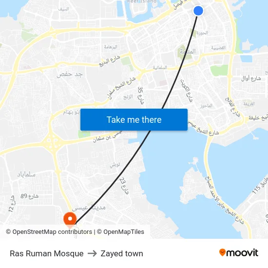 Ras Ruman Mosque to Zayed town map