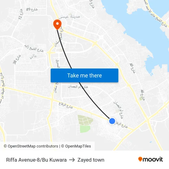 Riffa Avenue-8/Bu Kuwara to Zayed town map