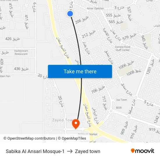 Sabika Al Ansari Mosque-1 to Zayed town map